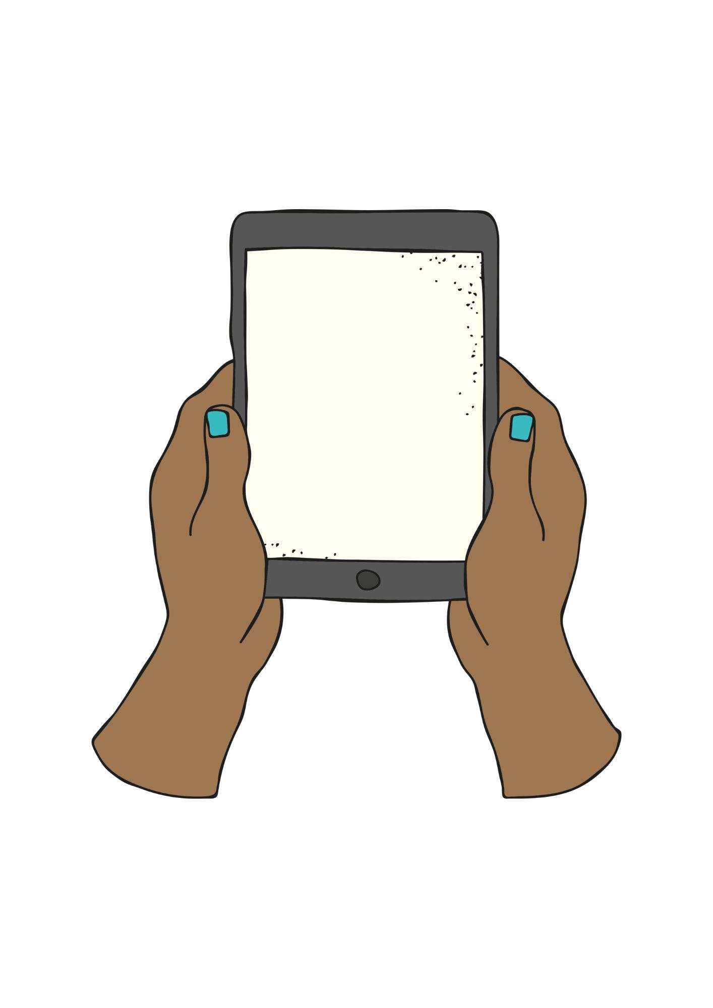 Illustrerad bild på händer som håller i en iPad.